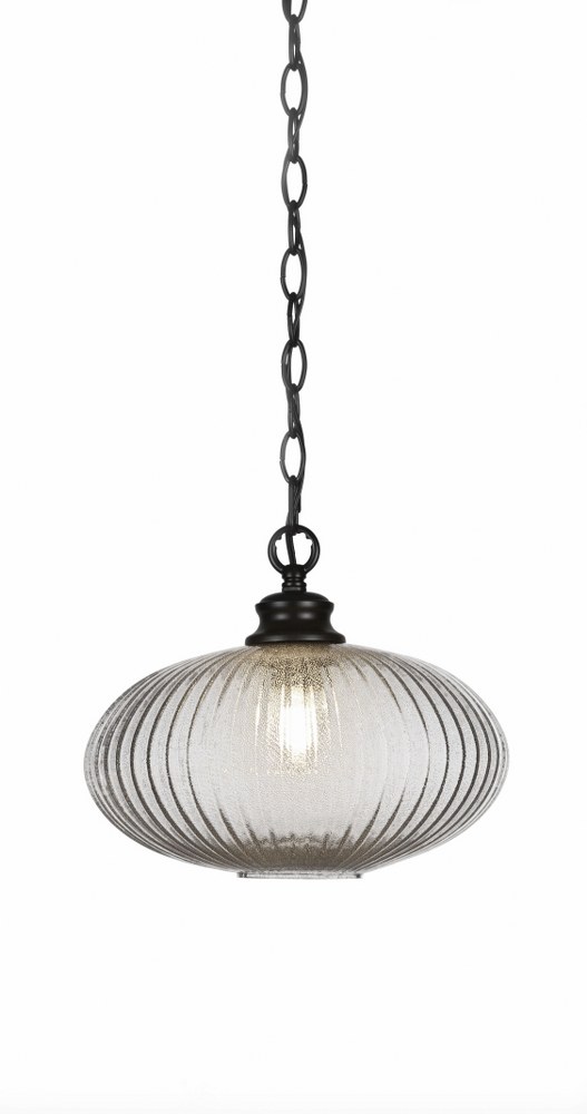 Toltec Lighting-92-MB-4658-Carina-1 Light Chain Hung Pendant-8.25 Inches Wide by 17.5 Inches High   Matte Black Finish with Micro Bubble Ribbed Glass