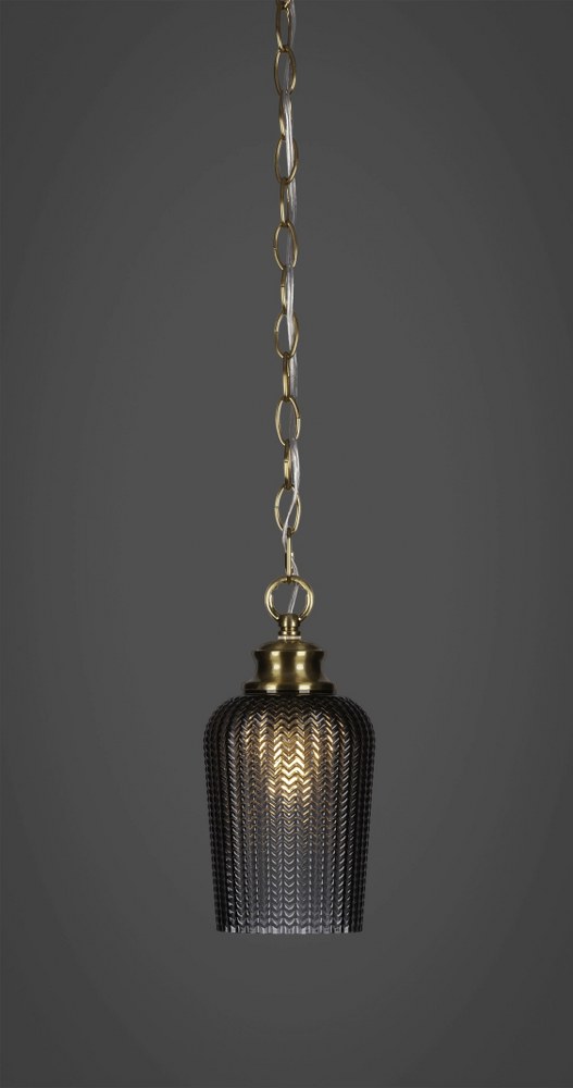 Toltec Lighting-92-NAB-4252-Cordova-1 Light Chain Hung Pendant-5 Inches Wide by 10.25 Inches High   New Age Brass Finish with Smoke Textured Glass