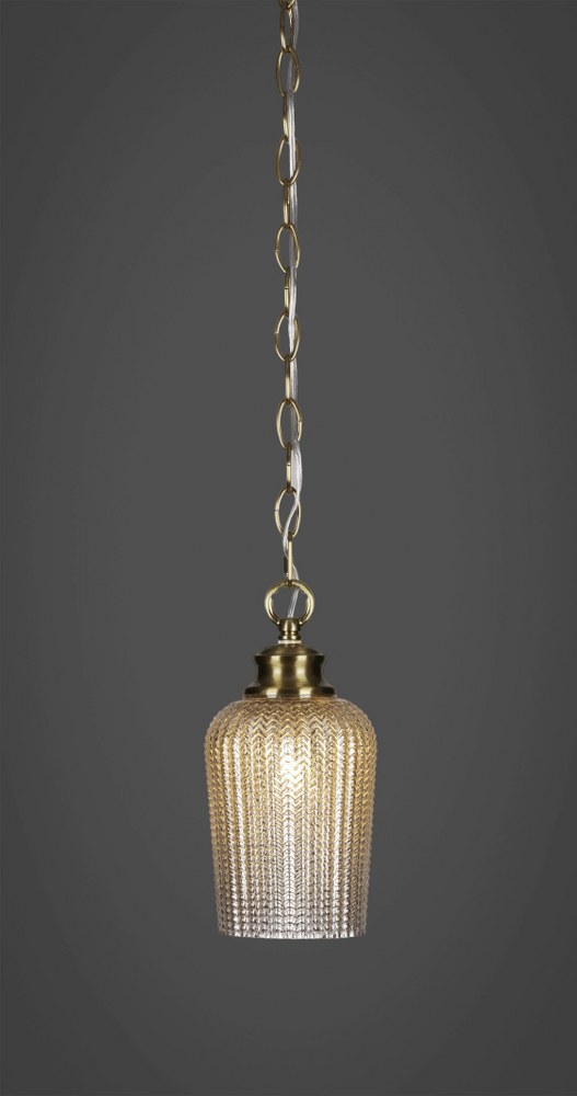 Toltec Lighting-92-NAB-4253-Cordova-1 Light Chain Hung Pendant-5 Inches Wide by 10.25 Inches High   New Age Brass Finish with Silver Textured Glass