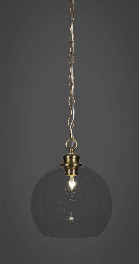Toltec Lighting-92-NAB-4350-Kimbro-1 Light Chain Hung Pendant-9.5 Inches Wide by 11.75 Inches High   New Age Brass Finish with Clear Bubble Glass