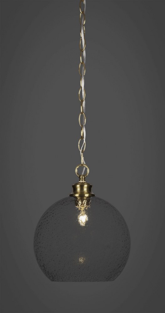 Toltec Lighting-92-NAB-4352-Kimbro-1 Light Chain Hung Pendant-9.5 Inches Wide by 11.75 Inches High   New Age Brass Finish with Smoke Bubble Glass