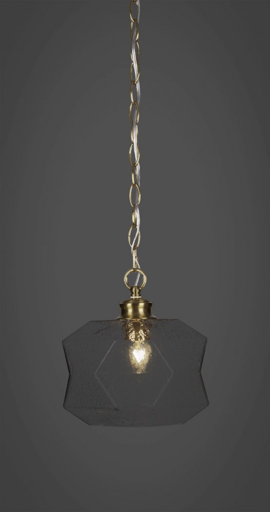 Toltec Lighting-92-NAB-4492-Rocklin - 1 Light Chain Hung Pendant-9.75 Inches Tall and 8.75 Inches Wide New Aged Brass Smoke Brushed Nickel Finish with Clear Bubble Glass