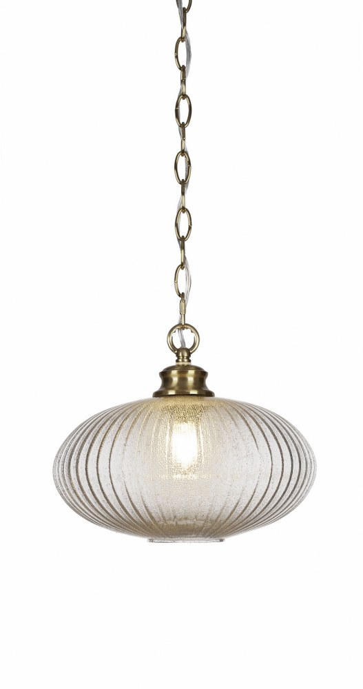 Toltec Lighting-92-NAB-4658-Carina-1 Light Chain Hung Pendant-8.25 Inches Wide by 17.5 Inches High   New Age Brass Finish with Micro Bubble Ribbed Glass