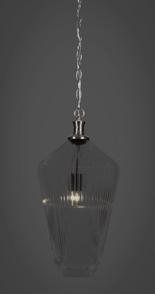 Toltec Lighting-93-BN-4650-Carina - 1 Light Chain Hung Pendant-20 Inches Tall and 10.5 Inches Wide Brushed Nickel Clear Ribbed Brushed Nickel Finish with Clear Ribbed Glass