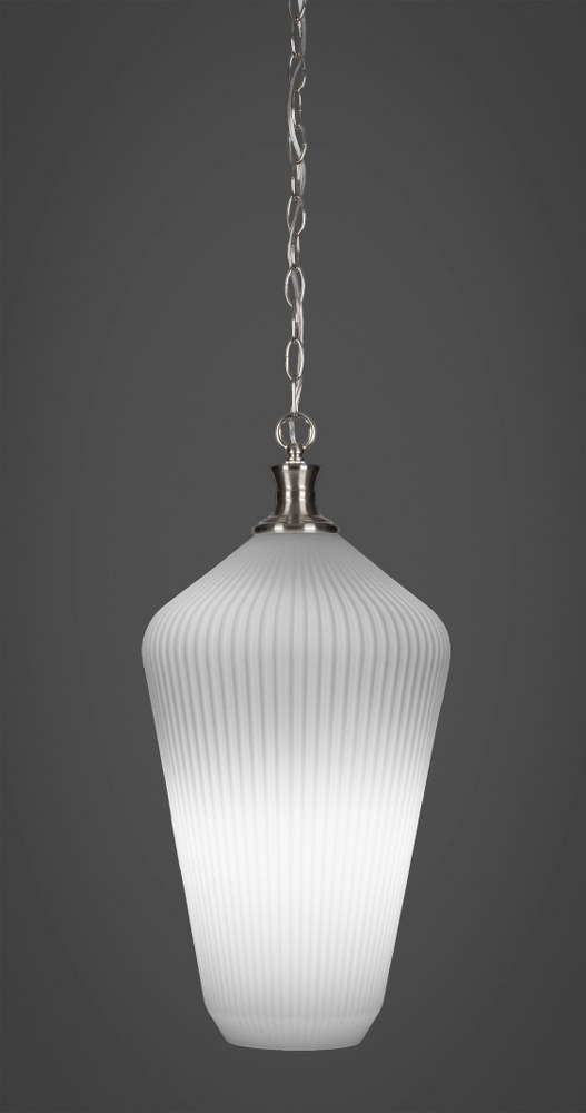 Toltec Lighting-93-BN-4651-Carina - 1 Light Chain Hung Pendant-20 Inches Tall and 10.5 Inches Wide Brushed Nickel Frosted Opal Brushed Nickel Finish with Clear Ribbed Glass