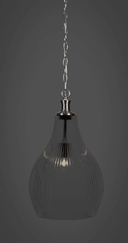 Toltec Lighting-93-BN-4660-Carina - 1 Light Chain Hung Pendant-18.75 Inches Tall and 11.5 Inches Wide Brushed Nickel Clear Ribbed Carina - 1 Light Chain Hung Pendant-18.75 Inches Tall and 11.5 Inches 