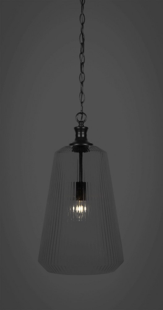 Toltec Lighting-93-MB-4640-Carina - 1 Light Chain Hung Pendant-18.25 Inches Tall and 10.5 Inches Wide Matte Black Clear Ribbed Carina - 1 Light Chain Hung Pendant-18.25 Inches Tall and 10.5 Inches Wid