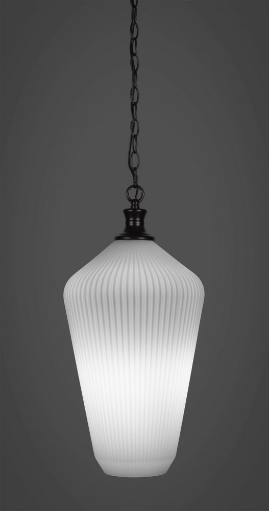 Toltec Lighting-93-MB-4651-Carina - 1 Light Chain Hung Pendant-20 Inches Tall and 10.5 Inches Wide Matte Black Frosted Opal Brushed Nickel Finish with Clear Ribbed Glass