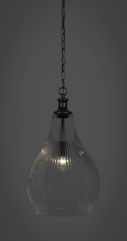 Toltec Lighting-93-MB-4660-Carina - 1 Light Chain Hung Pendant-20.5 Inches Tall and 11.5 Inches Wide Matte Black Clear Ribbed Carina - 1 Light Chain Hung Pendant-20.5 Inches Tall and 11.5 Inches Wide