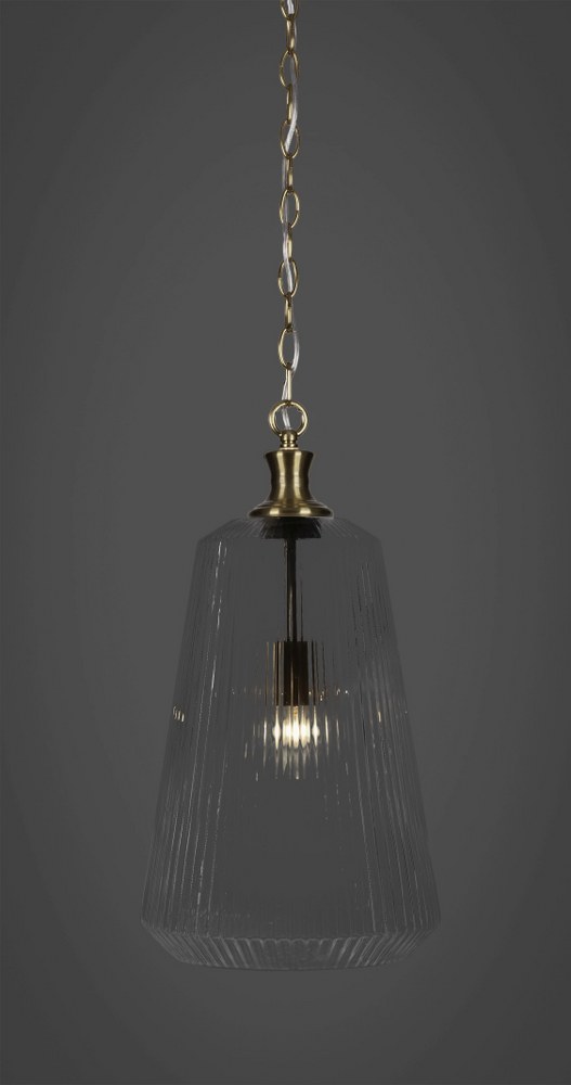 Toltec Lighting-93-NAB-4640-Carina - 1 Light Chain Hung Pendant-18.25 Inches Tall and 10.5 Inches Wide New Aged Brass Clear Ribbed Carina - 1 Light Chain Hung Pendant-18.25 Inches Tall and 10.5 Inches