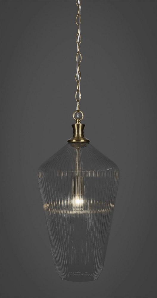 Toltec Lighting-93-NAB-4650-Carina - 1 Light Chain Hung Pendant-20 Inches Tall and 10.5 Inches Wide New Aged Brass Clear Ribbed Brushed Nickel Finish with Clear Ribbed Glass