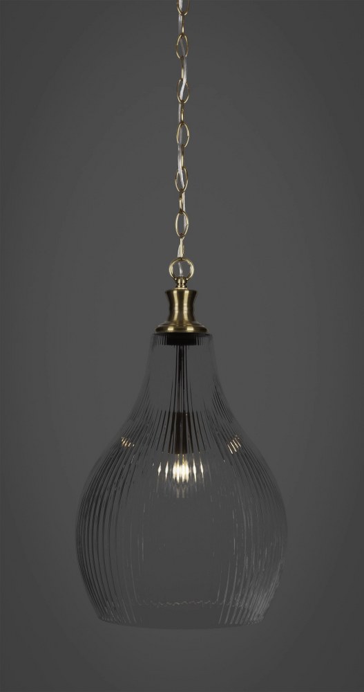 Toltec Lighting-93-NAB-4660-Carina - 1 Light Chain Hung Pendant-18.75 Inches Tall and 11.5 Inches Wide New Aged Brass Clear Ribbed Carina - 1 Light Chain Hung Pendant-18.75 Inches Tall and 11.5 Inches