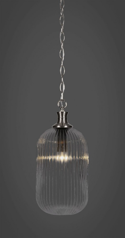 Toltec Lighting-94-BN-4600-Carina - 1 Light Chain Hung Pendant-17 Inches Tall and 8.25 Inches Wide Brushed Nickel Clear Ribbed Carina - 1 Light Chain Hung Pendant-17 Inches Tall and 8.25 Inches Wide