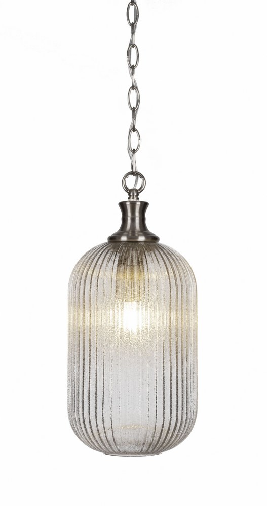 Toltec Lighting-94-BN-4608-Carina-1 Light Chain Hung Pendant-8.25 Inches Wide by 17.5 Inches High   Brushed Nickel Finish with Micro Bubble Ribbed Glass