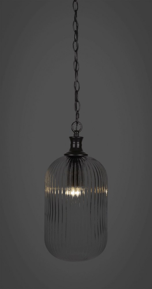 Toltec Lighting-94-MB-4600-Carina - 1 Light Chain Hung Pendant-17 Inches Tall and 8.25 Inches Wide Matte Black Clear Ribbed Carina - 1 Light Chain Hung Pendant-17 Inches Tall and 8.25 Inches Wide