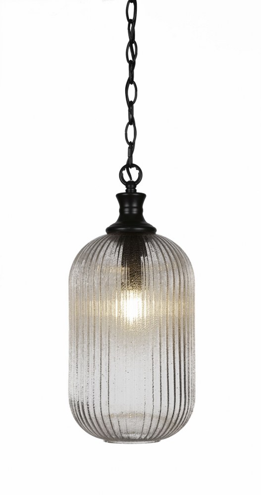 Toltec Lighting-94-MB-4608-Carina-1 Light Chain Hung Pendant-8.25 Inches Wide by 17.5 Inches High   Matte Black Finish with Micro Bubble Ribbed Glass