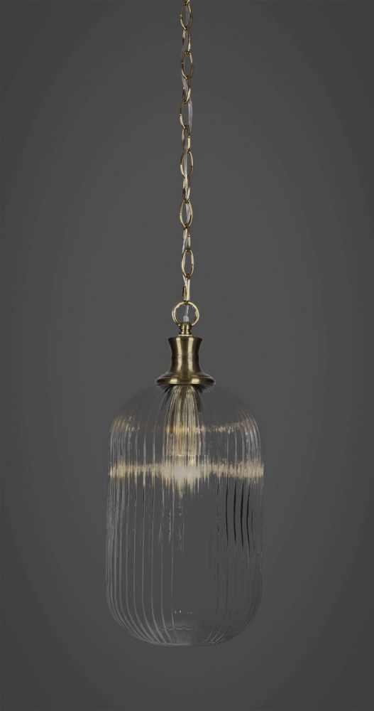 Toltec Lighting-94-NAB-4600-Carina - 1 Light Chain Hung Pendant-17 Inches Tall and 8.25 Inches Wide New Aged Brass Clear Ribbed Carina - 1 Light Chain Hung Pendant-17 Inches Tall and 8.25 Inches Wide