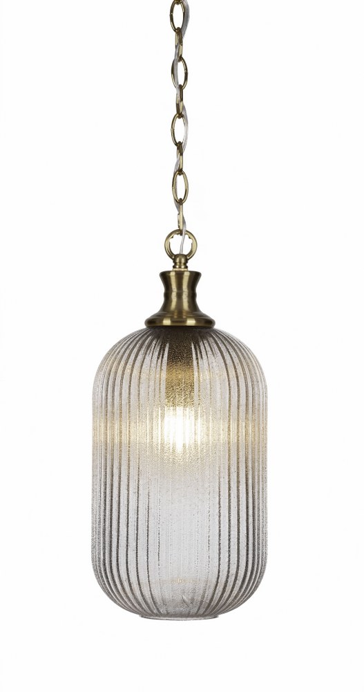 Toltec Lighting-94-NAB-4608-Carina-1 Light Chain Hung Pendant-8.25 Inches Wide by 17.5 Inches High   New Age Brass Finish with Micro Bubble Ribbed Glass