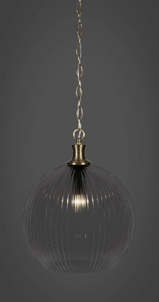 Toltec Lighting-94-NAB-4670-Carina - 1 Light Chain Hung Pendant-16.5 Inches Tall and 13.75 Inches Wide New Aged Brass Clear Ribbed Carina - 1 Light Chain Hung Pendant-16.5 Inches Tall and 13.75 Inches