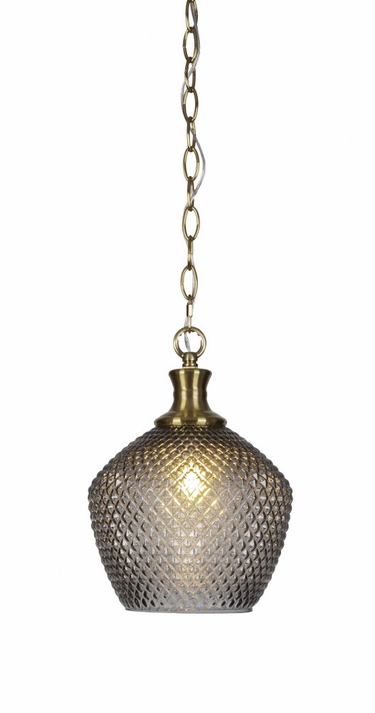 Toltec Lighting-96-NAB-4922-Zola-1 Light Chain Hung Pendant-9.25 Inches Wide by 12.5 Inches High   New Age Brass Finish with Smoke Textured Glass