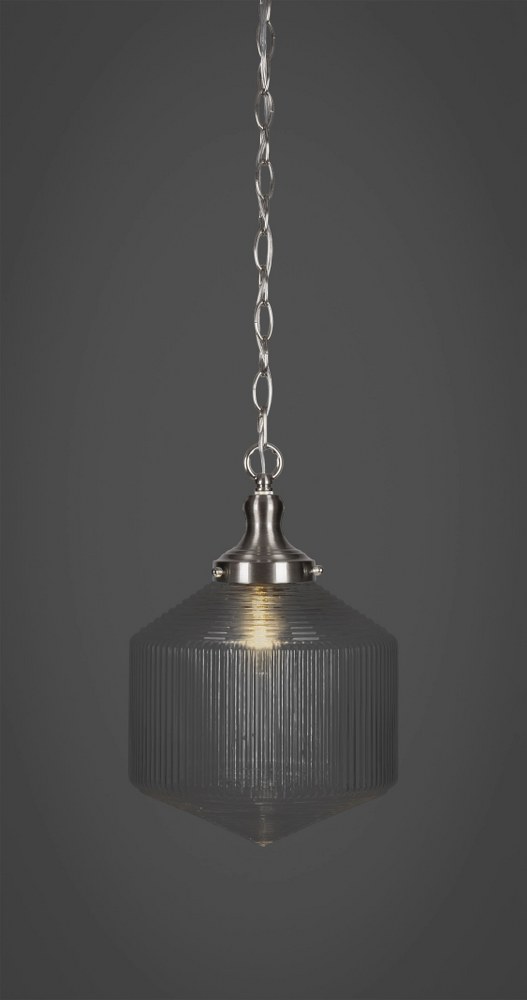 Toltec Lighting-99-BN-4620-Carina-1 Light Chain Hung Pendant-10 Inches Wide by 14.25 Inches High   Brushed Nickel Finish with Clear Ribbed Glass