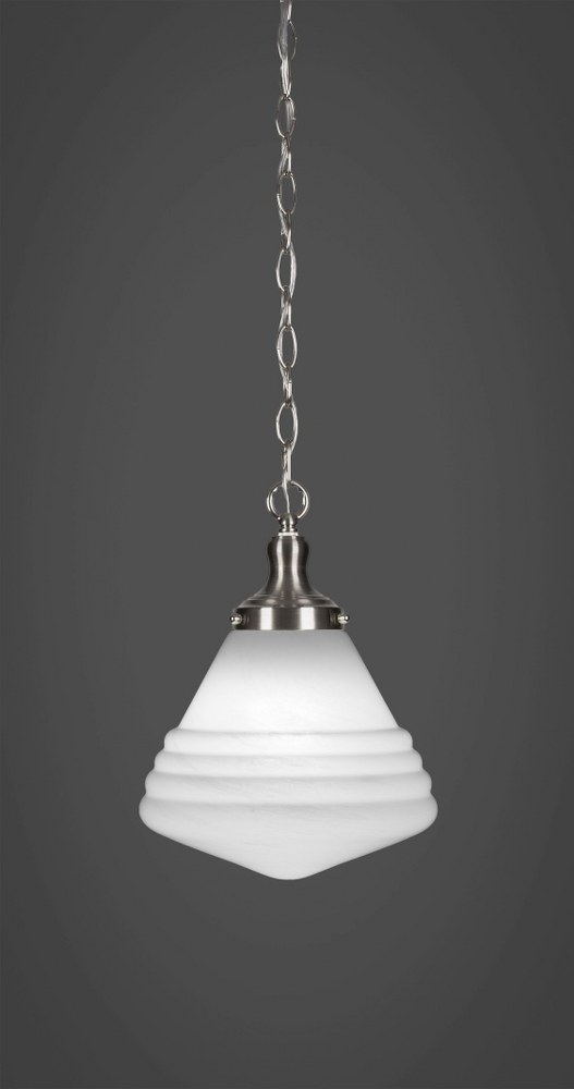 Toltec Lighting-99-BN-4711-Juno-1 Light Chain Hung Pendant-11.75 Inches Wide by 15.5 Inches High   Brushed Nickel Finish with White Marble Glass