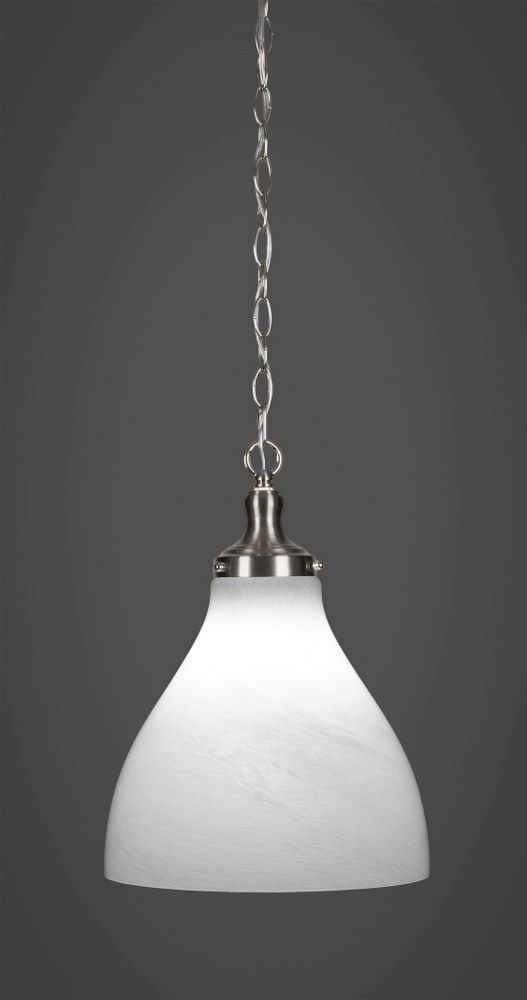 Toltec Lighting-99-BN-4721-Juno-1 Light Chain Hung Pendant-11.75 Inches Wide by 15.5 Inches High   Brushed Nickel Finish with White Marble Glass