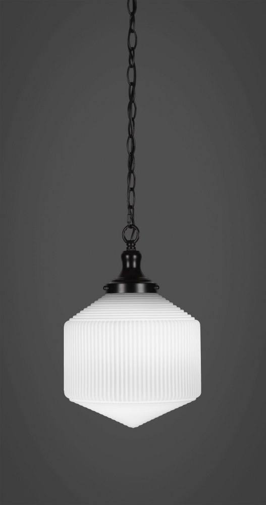 Toltec Lighting-99-MB-4621-Carina-1 Light Chain Hung Pendant-10 Inches Wide by 14.25 Inches High   Matte Black Finish with Opal Frosted Glass