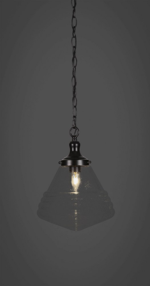 Toltec Lighting-99-MB-4710-Juno-1 Light Chain Hung Pendant-11.75 Inches Wide by 15.5 Inches High   Matte Black Finish with Clear Bubble Glass