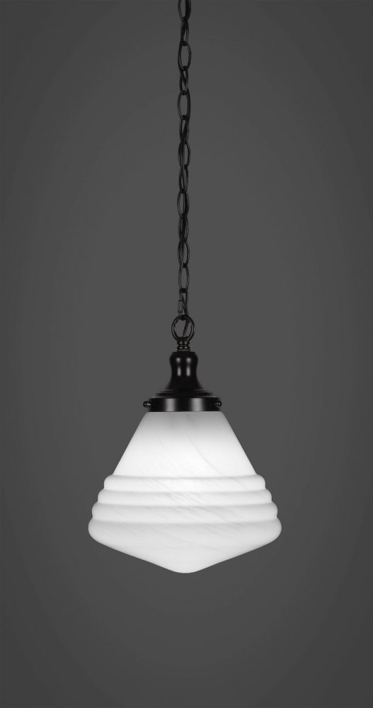 Toltec Lighting-99-MB-4711-Juno-1 Light Chain Hung Pendant-11.75 Inches Wide by 15.5 Inches High   Matte Black Finish with White Marble Glass