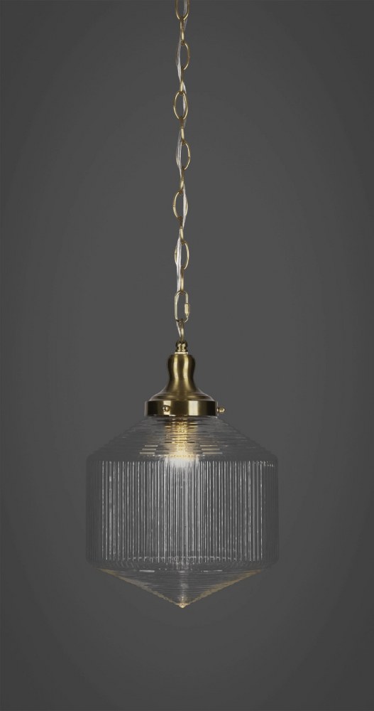 Toltec Lighting-99-NAB-4620-Carina - 1 Light Chain Hung Pendant-14.25 Inches Tall and 10 Inches Wide New Aged Brass Clear Ribbed Carina - 1 Light Chain Hung Pendant-14.25 Inches Tall and 10 Inches Wid