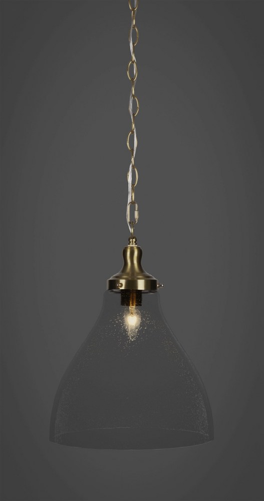 Toltec Lighting-99-NAB-4720-Juno-1 Light Chain Hung Pendant-11.75 Inches Wide by 15.5 Inches High   New Age Brass Finish with Clear Bubble Glass