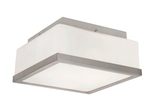 Trans Globe Lighting-10090 BN-Two Light Square Flush Mount   Brushed Nickel Finish with Opal Frosted Glass