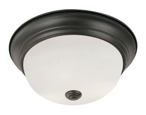 Trans Globe Lighting-13717 ROB-Button - Two Light Flush Mount   Rubbed Oil Bronze Finish with White Frosted Glass