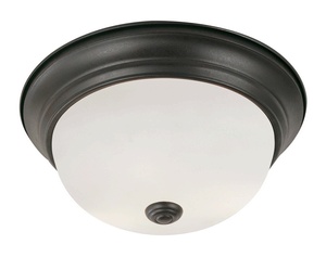 Trans Globe Lighting-13718 ROB-Button - Two Light Flush Mount   Rubbed Oil Bronze Finish with White Frosted Glass