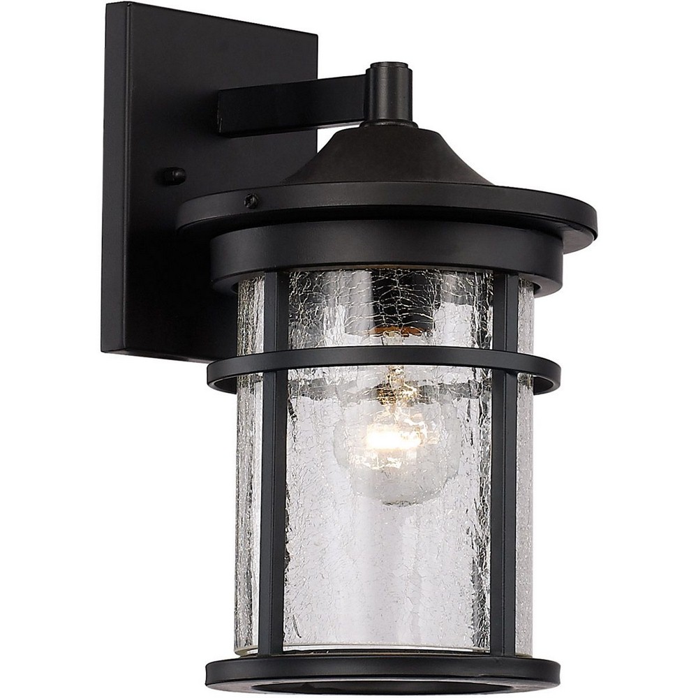 Trans Globe Lighting-40380 BK-Avalon - 7 Inch One Light Outdoor Wall Lantren   Black Finish with Crackled Glass