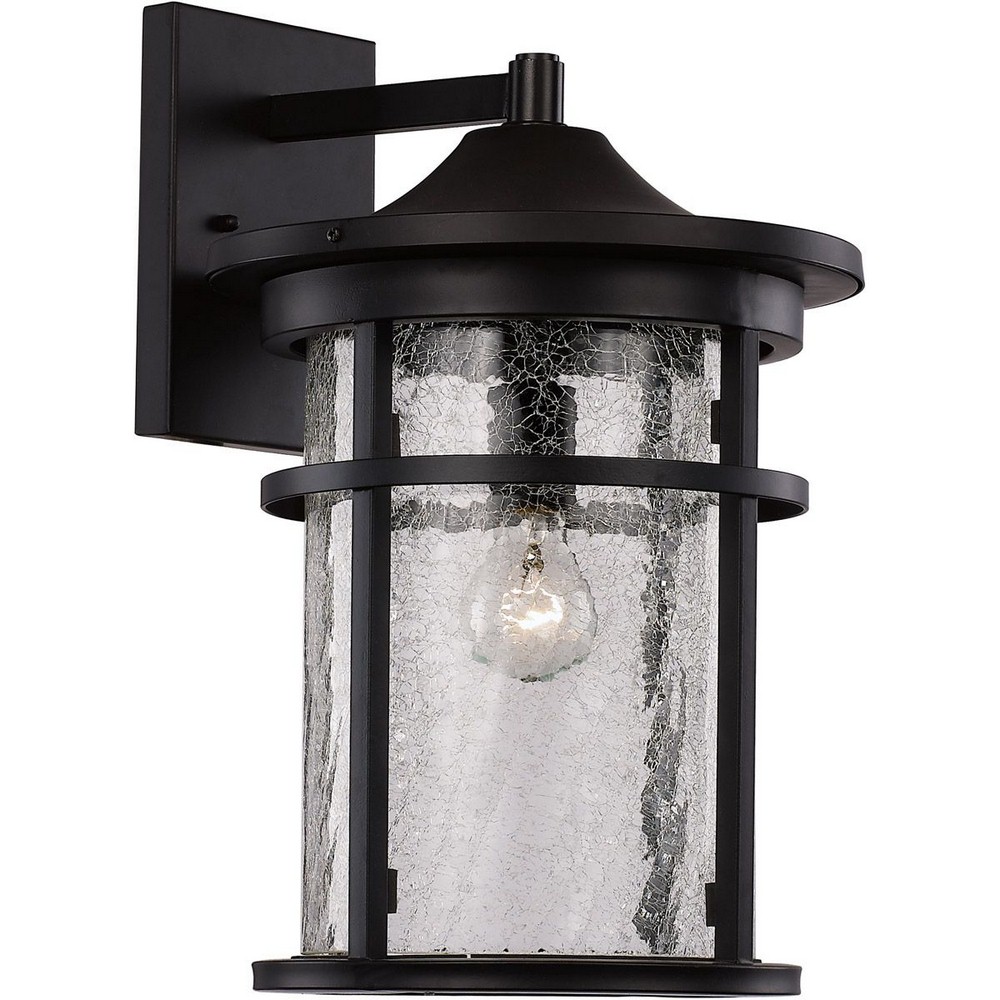 Trans Globe Lighting-40381 BK-Avalon - 9 Inch One Light Outdoor Wall Lantren   Black Finish with Crackled Glass