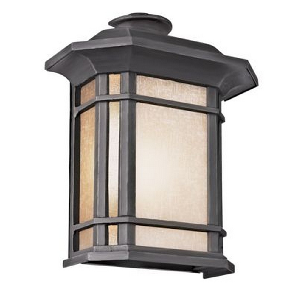 Trans Globe Lighting-5821-1 BK-San Miguel - 12 Inch One Light Outdoor Wall Lantren   Black Finish with Tea Stain Glass