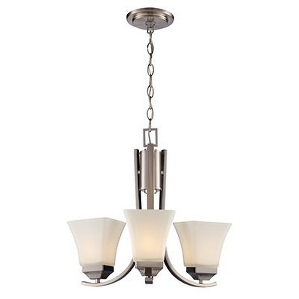 Trans Globe Lighting-70646 BN-Cameo - Three Light Chandelier   Brushed Nickel Finish with White Frost Glass