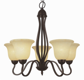 Trans Globe Lighting-8165 ROB-Glasswood - Five Light Chandelier Rubbed Oil Bronze  Rubbed Oil Bronze Finish with Amber Glass