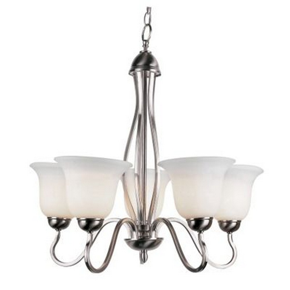 Trans Globe Lighting-8165 BN-Glasswood - Five Light Chandelier   Brushed Nickel Finish with White Frost Glass