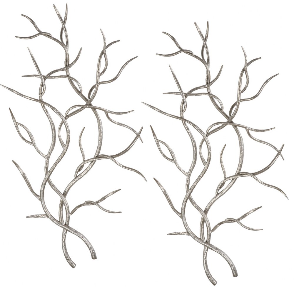 Uttermost-04053-Silver Branches - 36.63 inch Wall Art (Set of 2)   Antiqued Silver Leaf Finish