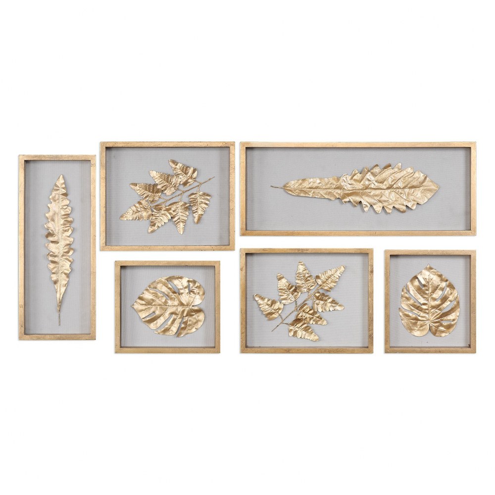 Uttermost-04074-Golden Leaves - 28 inch Shadow Box (Set of 6) - 11 inches wide by 2 inches deep   Gold Leaf Finish