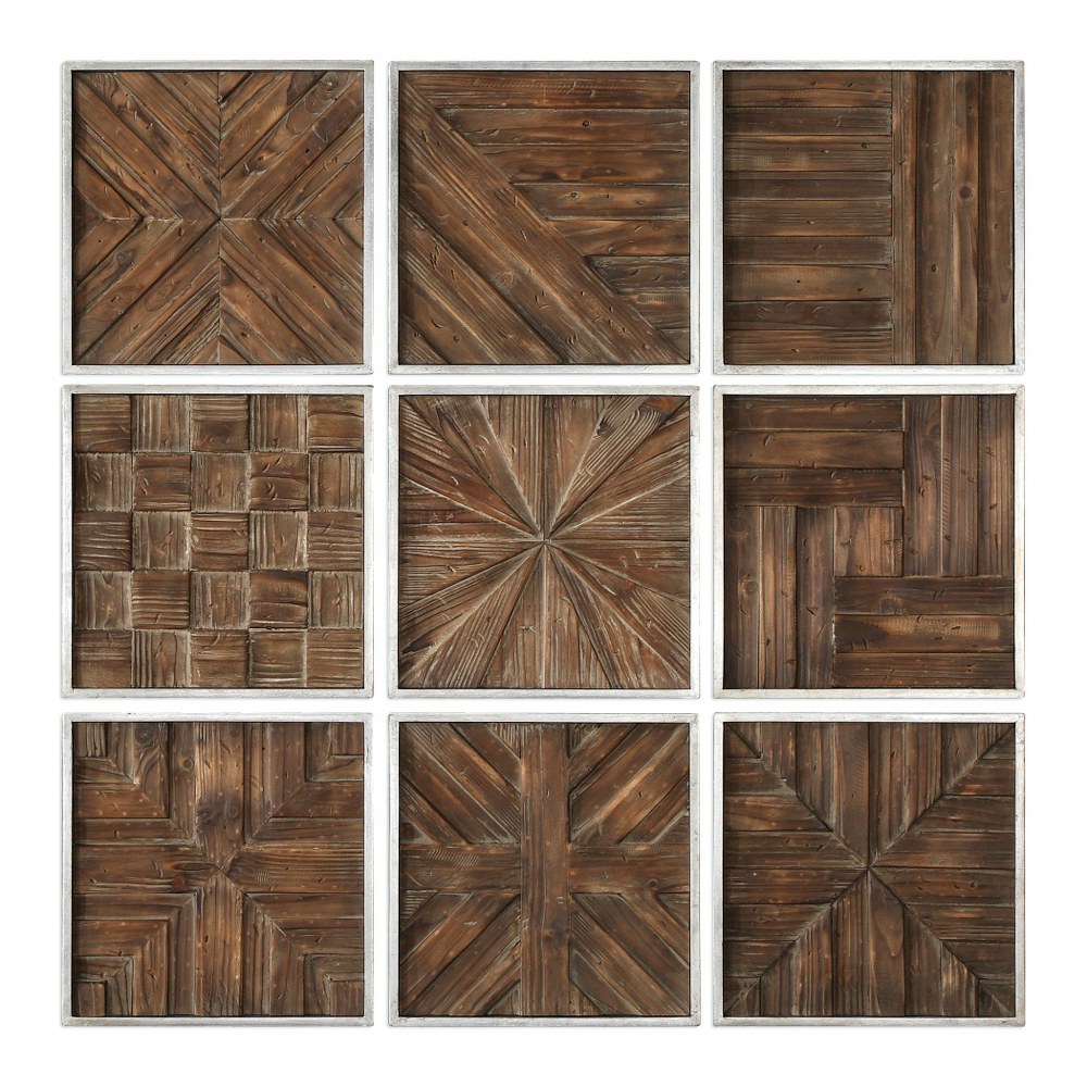 Uttermost-04115-Bryndle - 12.5 inch Square Wooden Wall Art (Set of 9)   Silver Leaf Finish