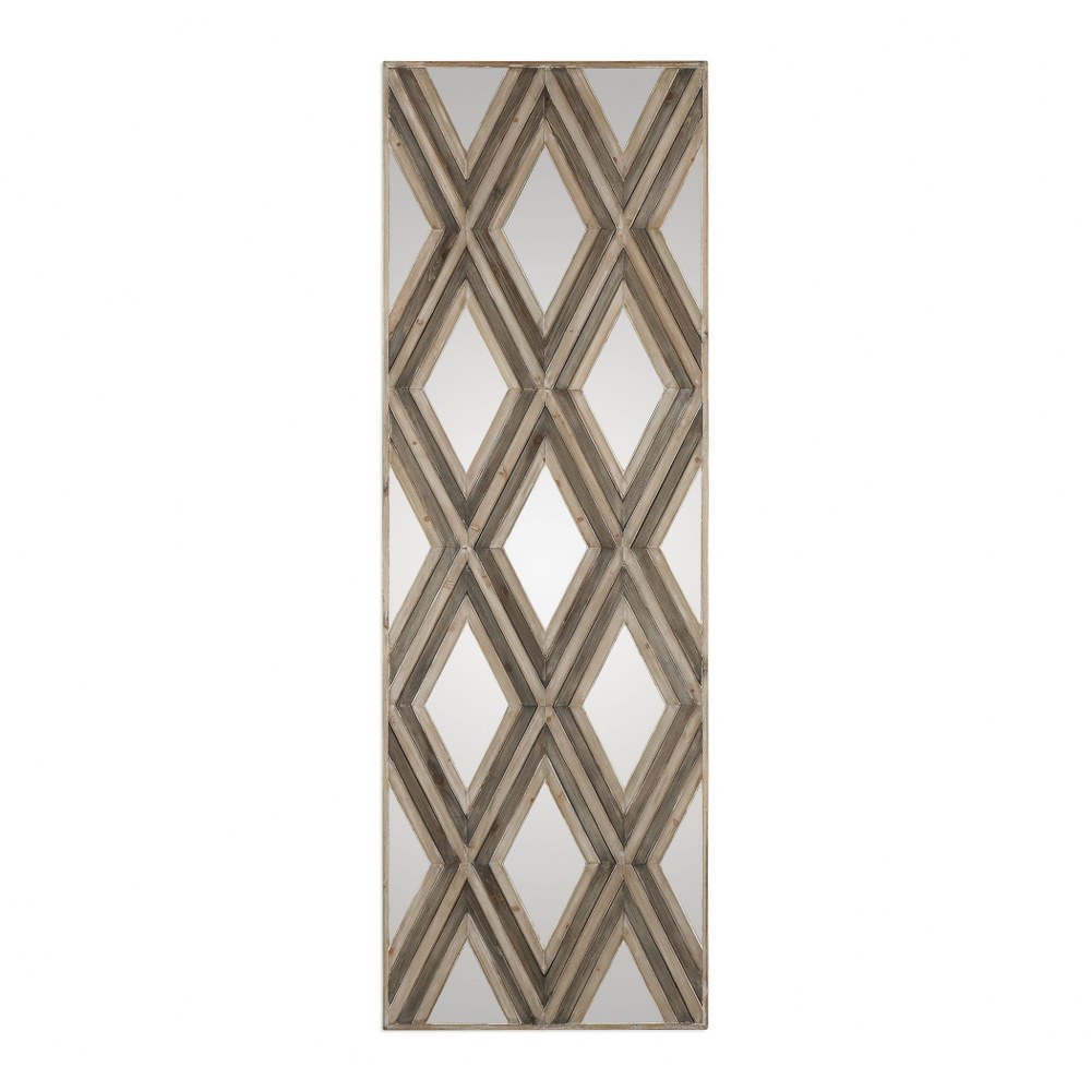Uttermost-04116-Tahira - 72 inch Geometric Argyle Pattern Wall Mirror   Ivory/Chestnut Gray Finish