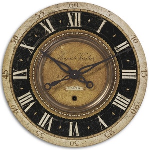 Uttermost-06028-Auguste Verdier - 26.75 inch Wall Clock   Weathered/Cast Antiqued Brass Finish