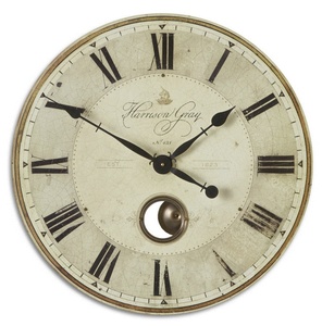 Uttermost-06032-Harrison - 23 inch Wall Clock - 23 inches wide by 2 inches deep   Weathered/Brass Finish