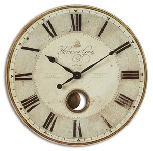 Uttermost-06033-Harrison - 30 inch Wall Clock - 30 inches wide by 2.5 inches deep   Weathered/Brass Finish