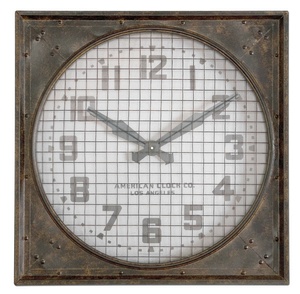 Uttermost-06083-Warehouse - 26 inch Wall Clock with Gril   Rust Brown/Aged Ivory Finish