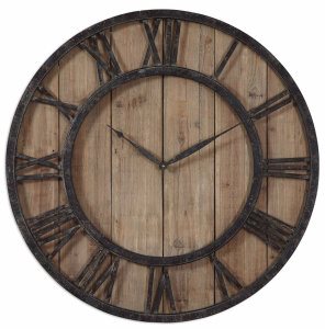 Uttermost-06344-Powell - 30 inch Wall Clock   Aged Wood/Rustic Dark Bronze/Gold Finish